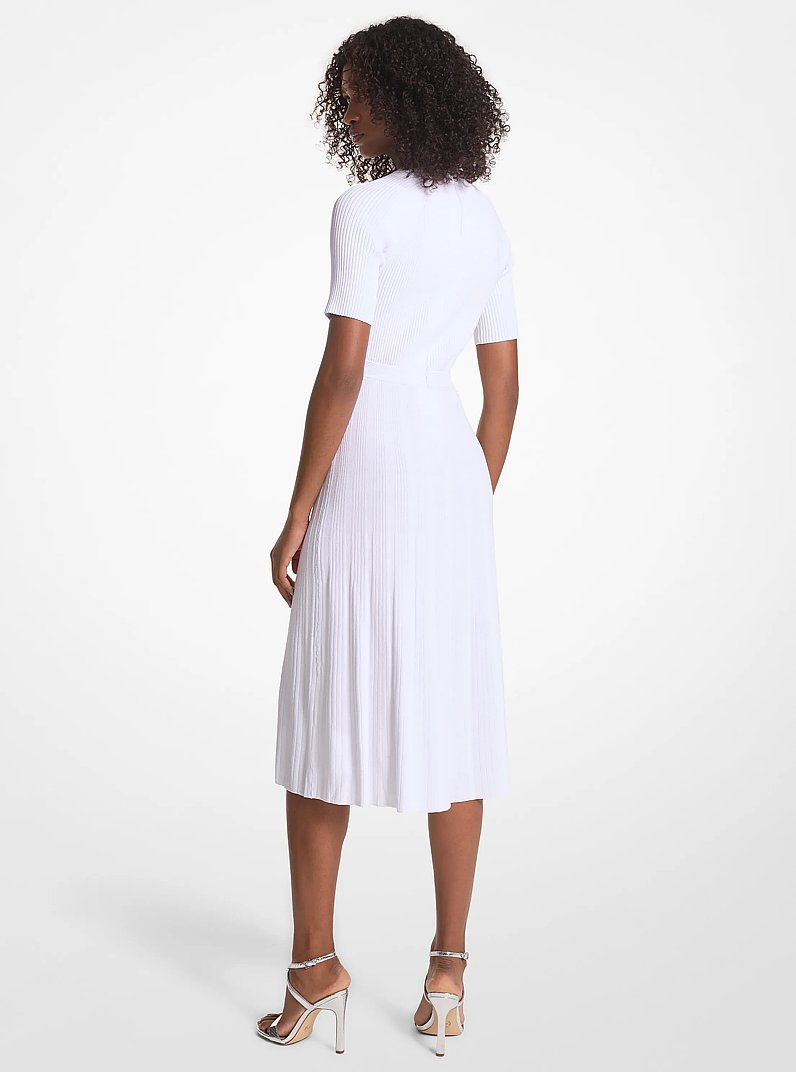 ribbed stretch knit button midi dress Ribbed Stretch Knit Button Midi Dress in WHITE - Sale