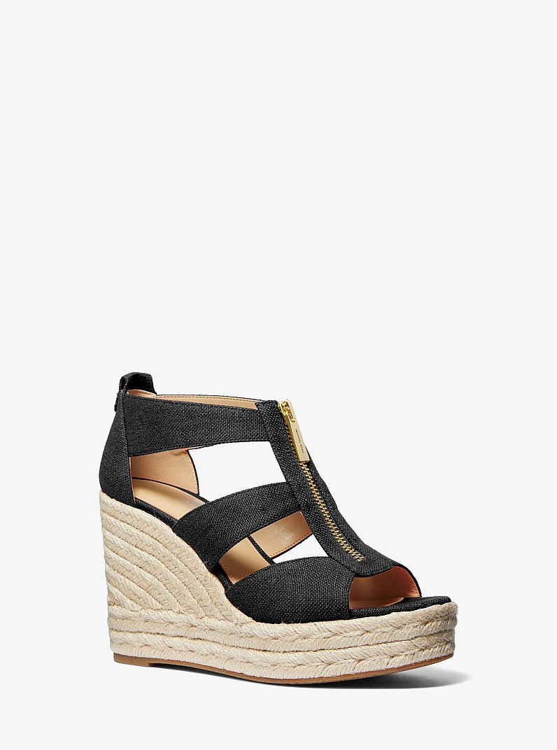 Sandale &agrave; talon compens&eacute; Etta en m&eacute;lange de lin in NOIR | Michael Kors