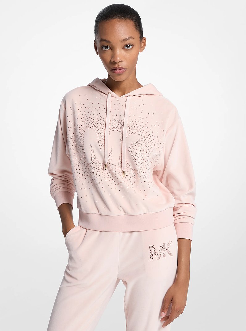 Embellished Logo Velour Hoodie in BLACK - Sale | Michael Kors [US]