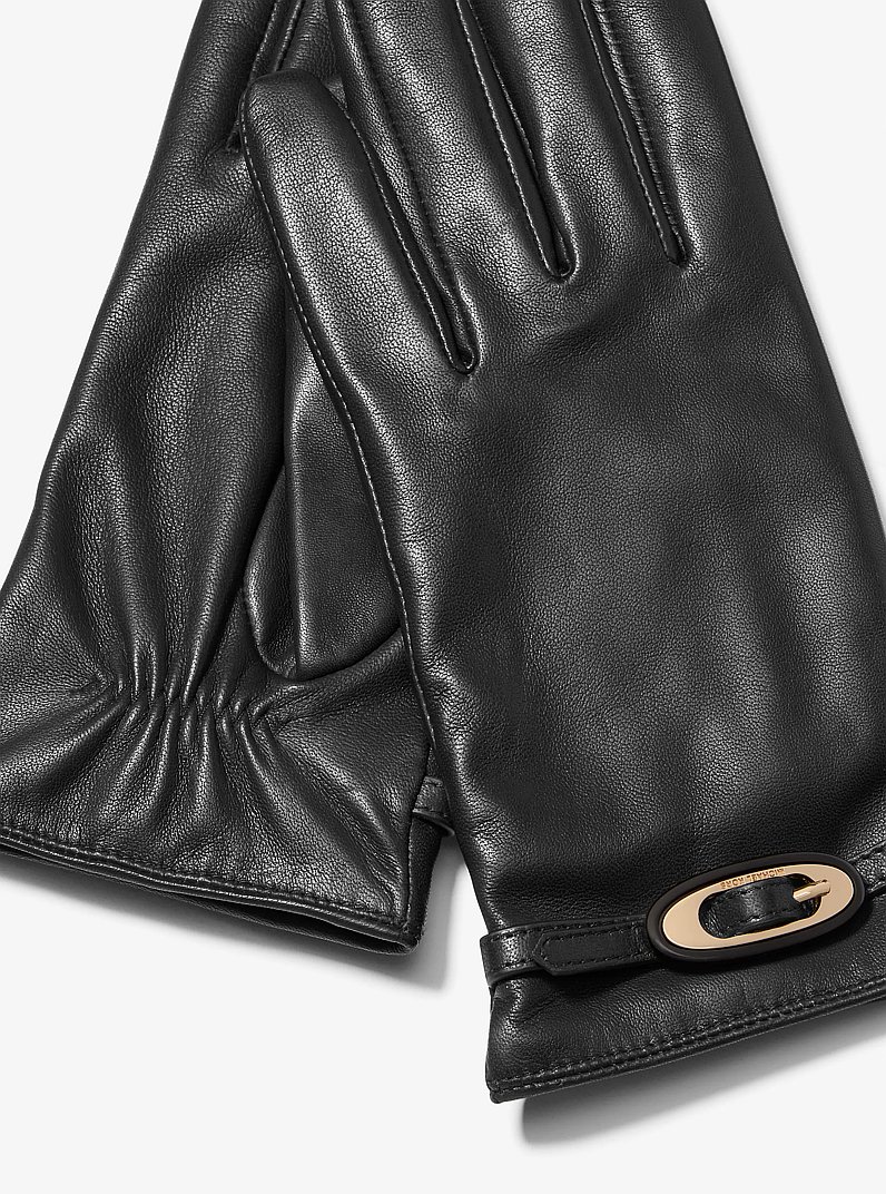 Buckle Leather Gloves in BLACK | Michael Kors