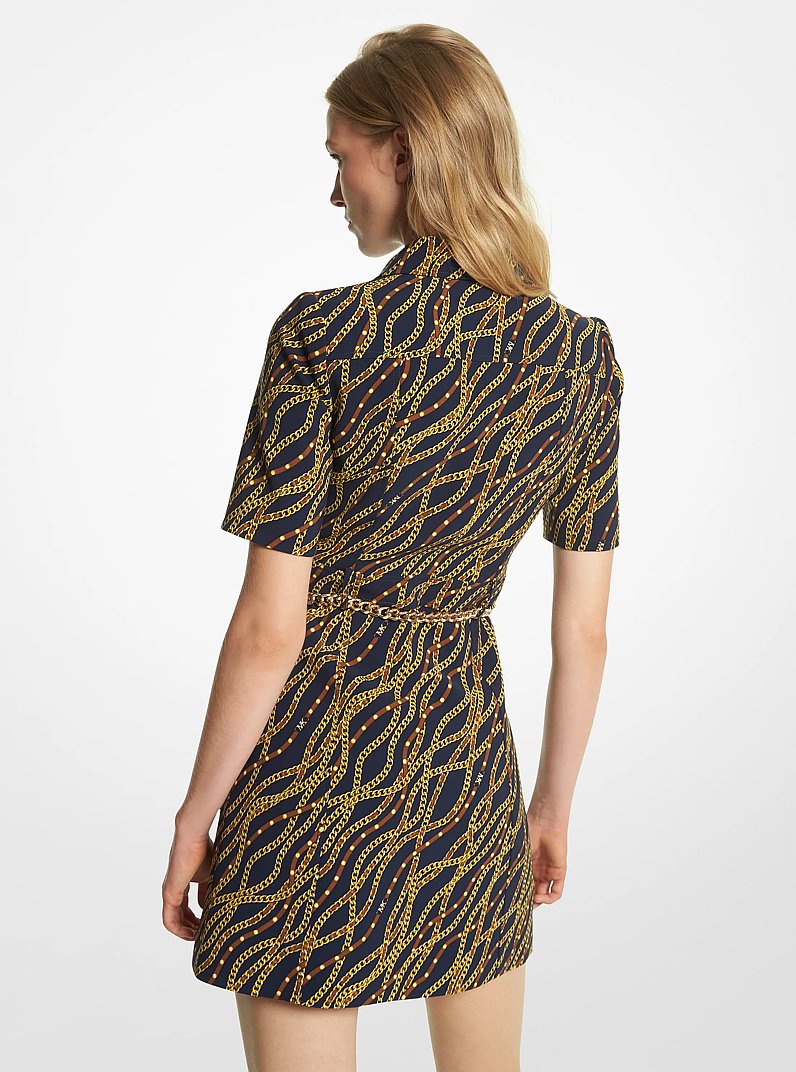 Status Print Twill Belted Dress in MIDNIGHTBLUE | Michael Kors
