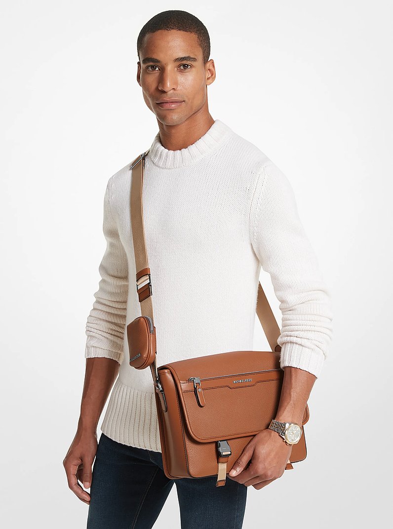 Hudson Pebbled Leather Messenger Bag with Pouch