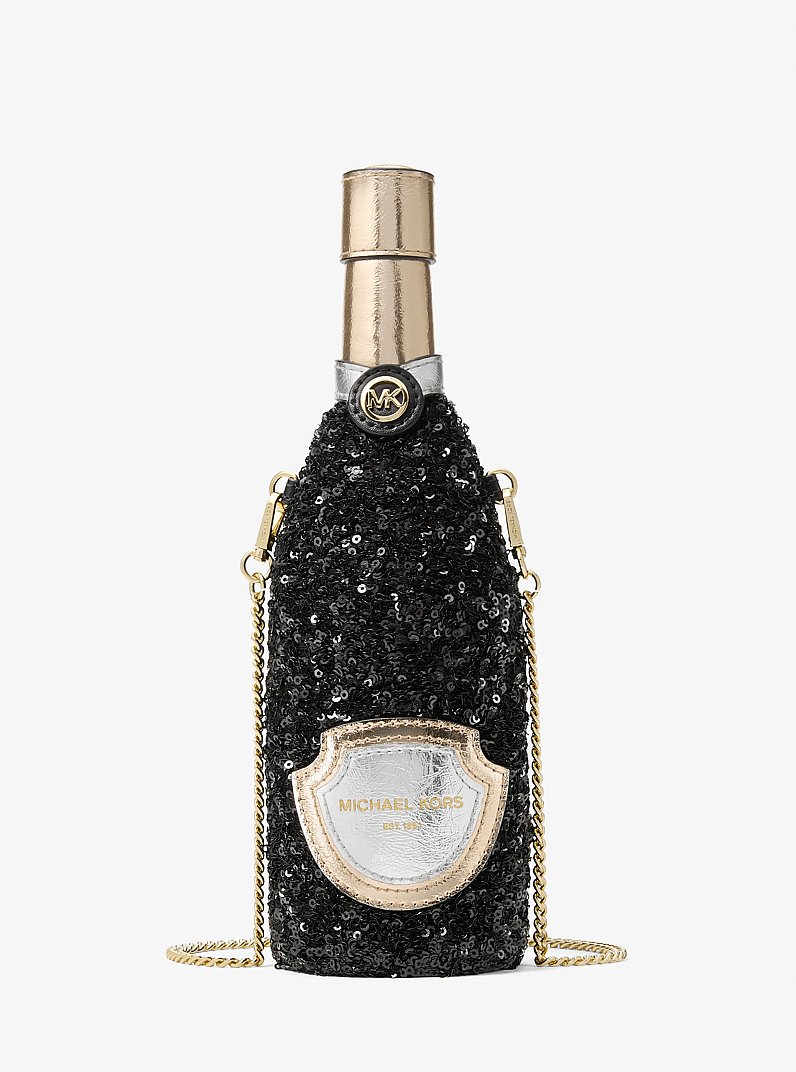 Sequined Champagne Small Crossbody Bag in BLACK | Michael Kors
