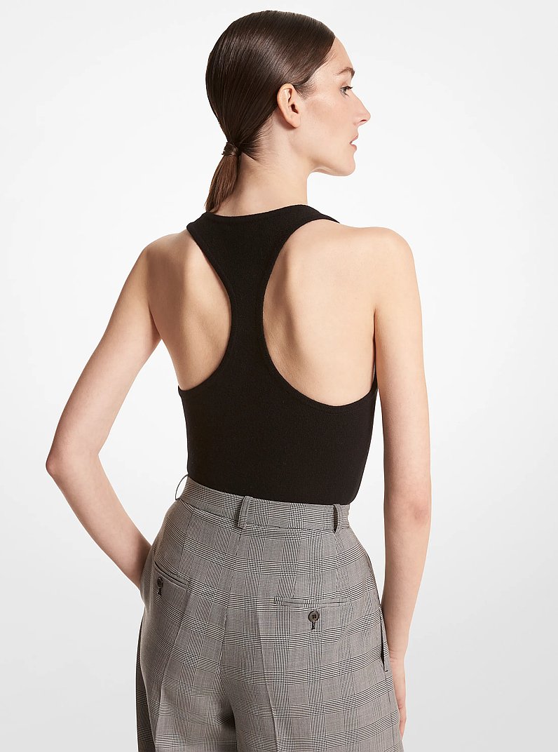 Stretch Cashmere Scoop-Neck Bodysuit in BLACK | Michael Kors