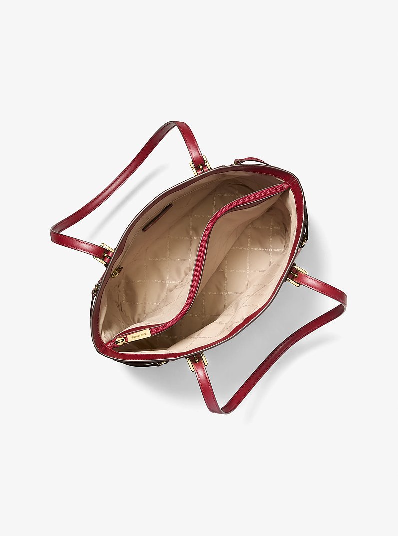 Voyager Large Color-Block Metallic Signature Logo Tote Bag in CHERRY | Michael Kors