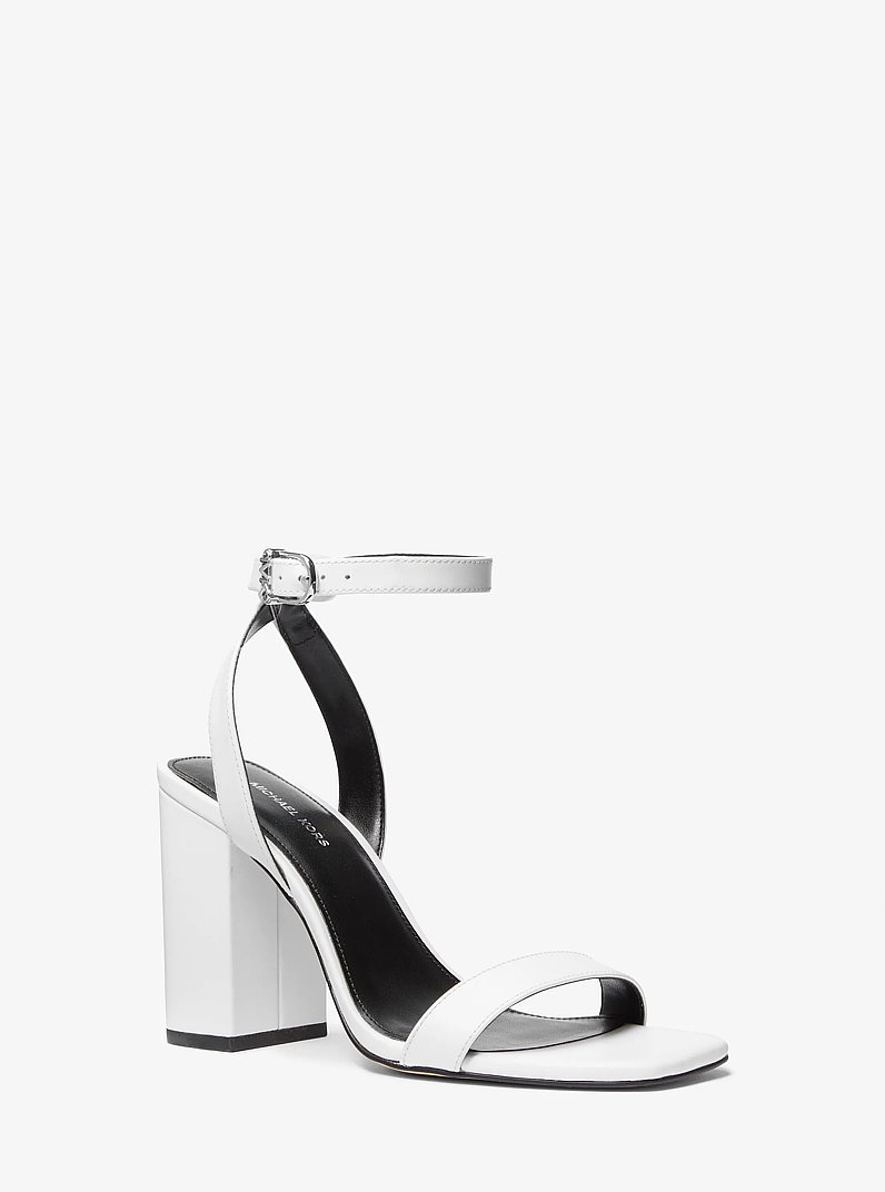 Merriam Leather Block Heel Sandal in OPTIC WHITE | Michael Kors