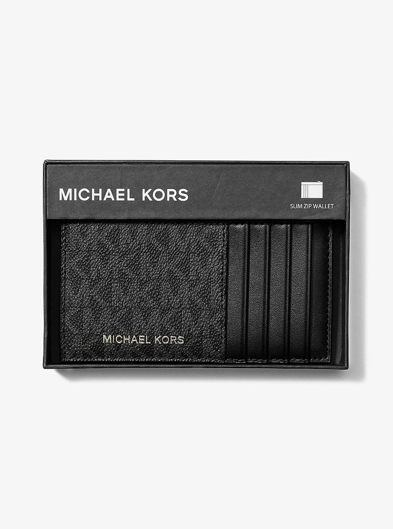 Cooper Slim Signature Logo Zip Wallet in BLACK | Michael Kors