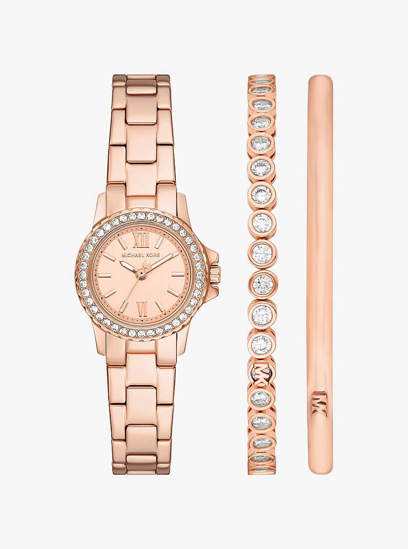 Set de regalo de joyer&iacute;a con reloj Everest petite en tono oro rosa y pulsera con pav&eacute; in DORADO ROSA | Michael Kors