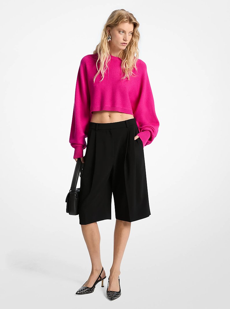 Crepe Pleated Bermuda Shorts in BLACK | Michael Kors