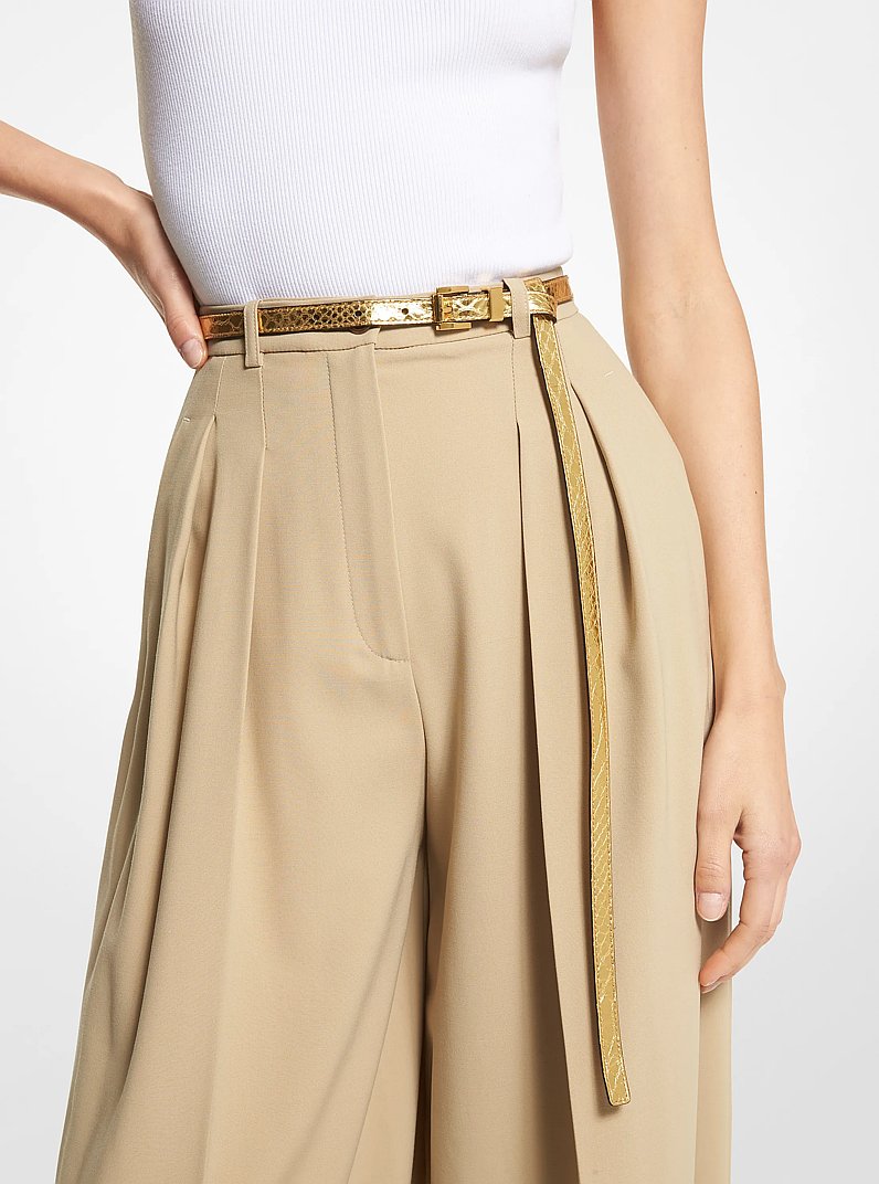Metallic Python Embossed Leather Trouser Belt in GOLD | Michael Kors