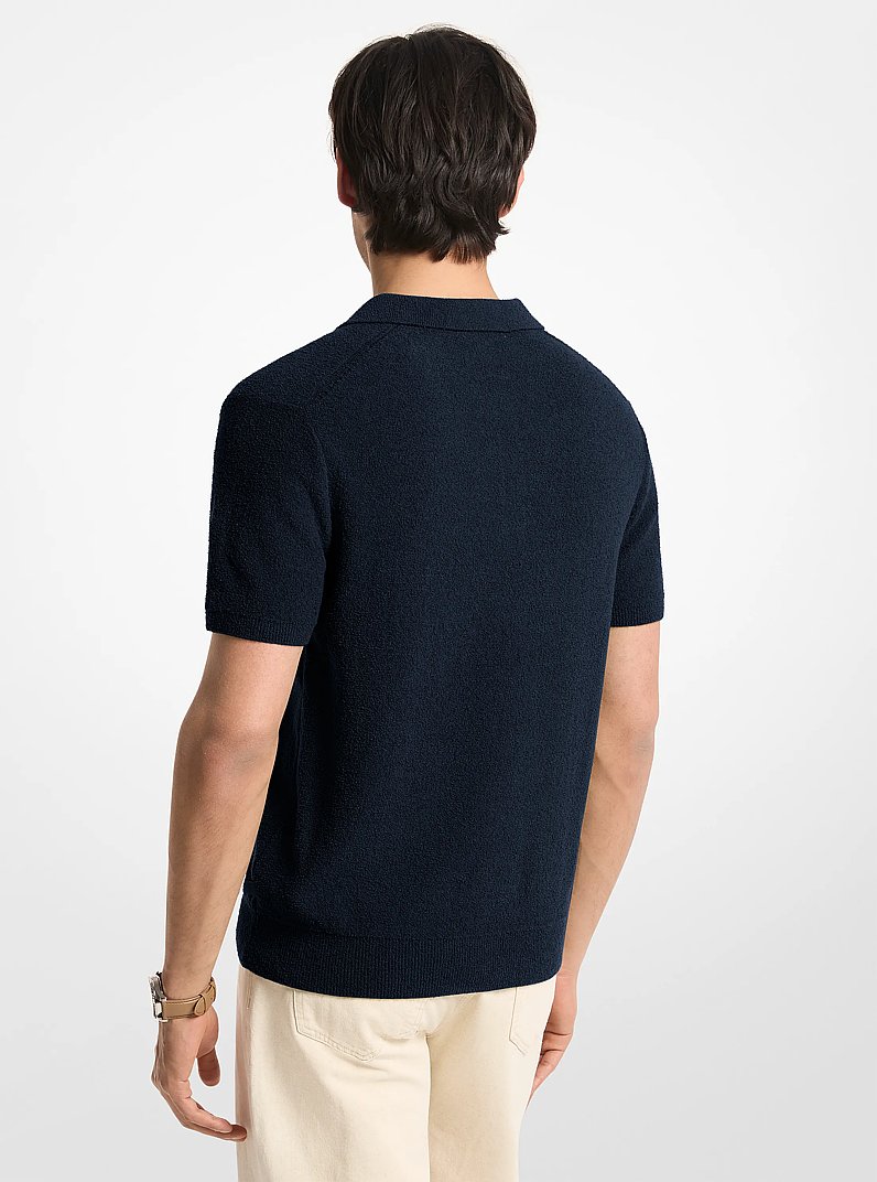 Boucle Cotton Blend Short-Sleeve Polo Sweater in MIDNIGHT | Michael Kors