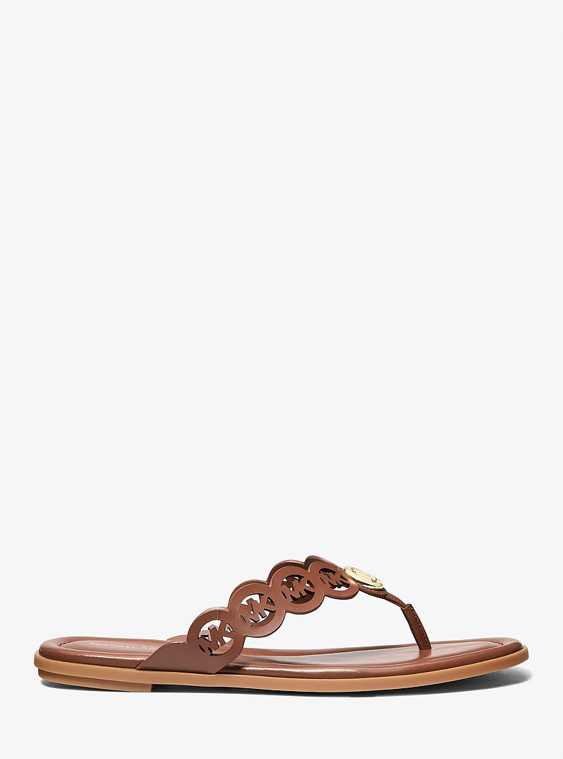 Janie Perforated Logo Leather Sandal in LUGGAGE | Michael Kors