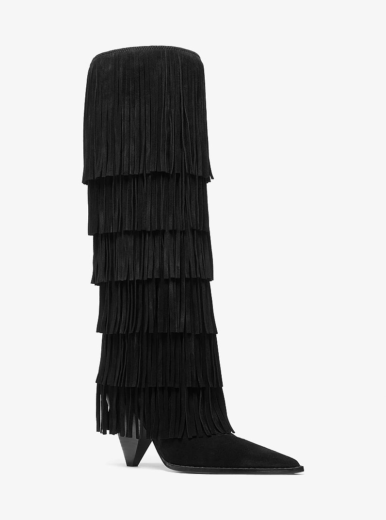 Jayla Suede Fringed Boot in BLACK | Michael Kors