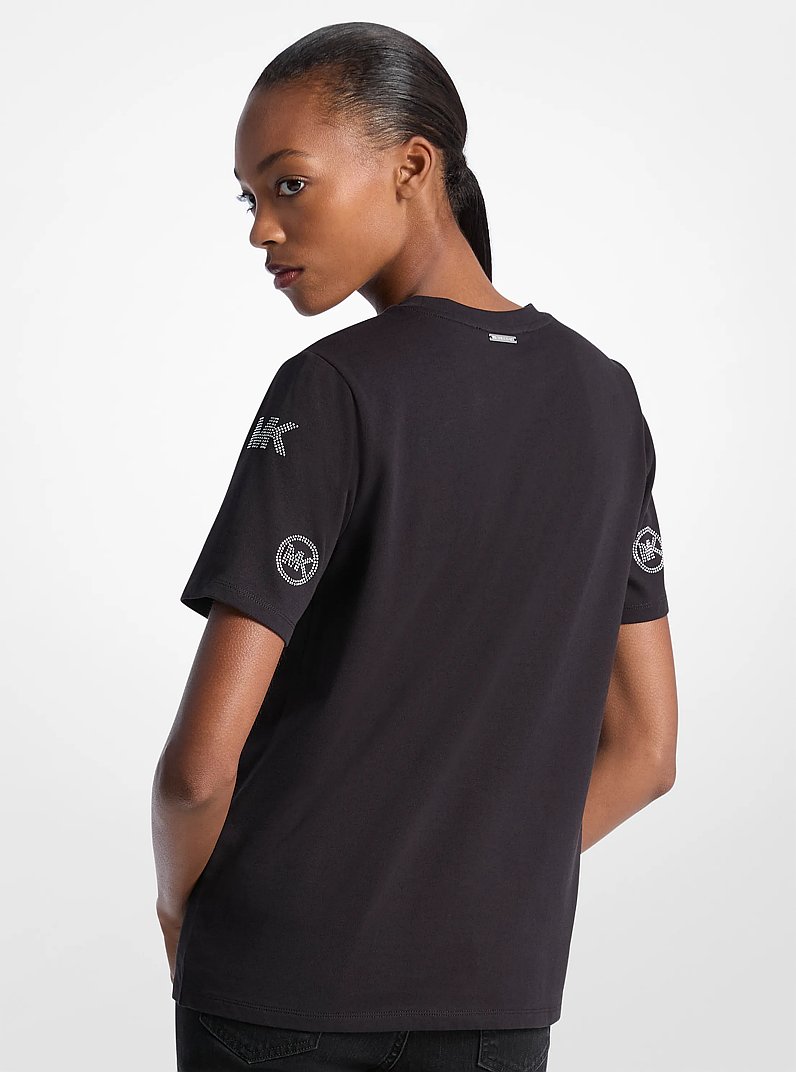 Embellished Logo Cotton T-Shirt in BLACK | Michael Kors