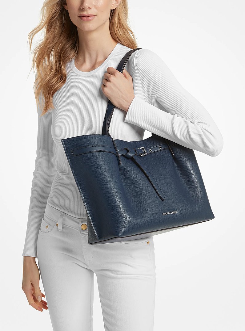 Emilia Large Pebbled Leather Tote Bag in NAVY | Michael Kors