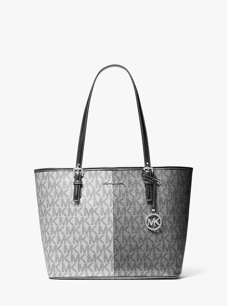 Jet Set Medium Two-Tone Metallic Signature Logo Tote Bag
