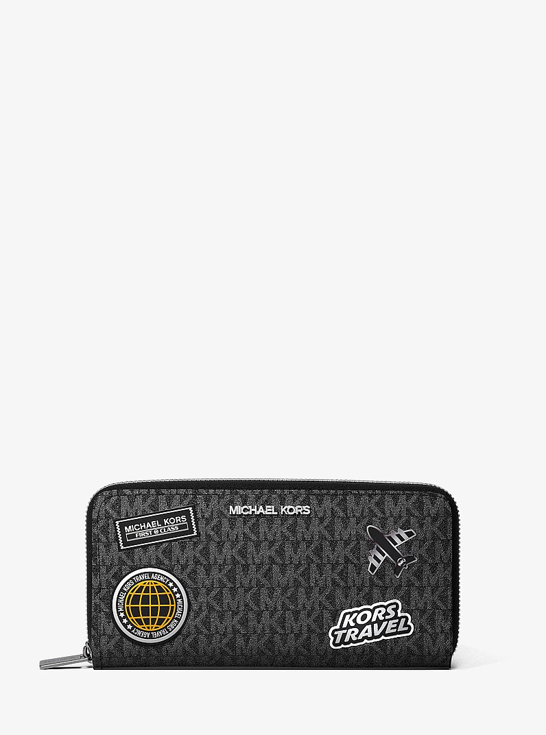 Cooper Embellished Logo Zip-Around Wallet in BLACK | Michael Kors
