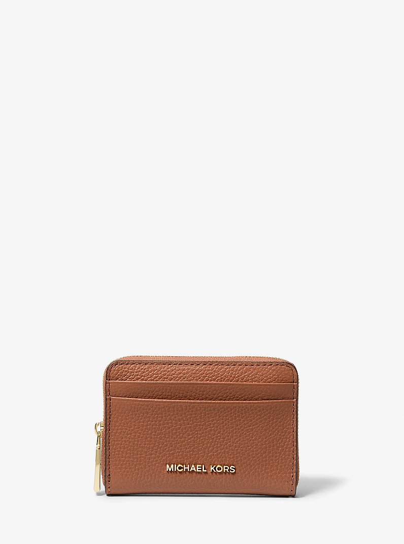 Jet Set Small Pebbled Leather Zip-Around Card Case in LUGGAGE | Michael Kors