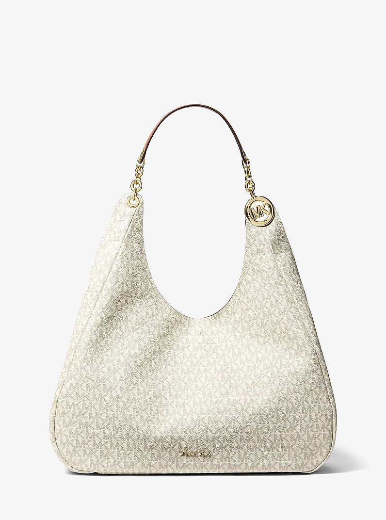 Ellie Large Signature Logo Shoulder Bag in VANILLA/ACORN | Michael Kors