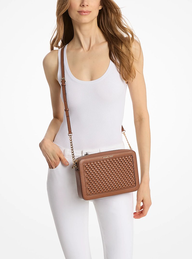 Jet Set Large Woven Crossbody Bag in LUGGAGE | Michael Kors