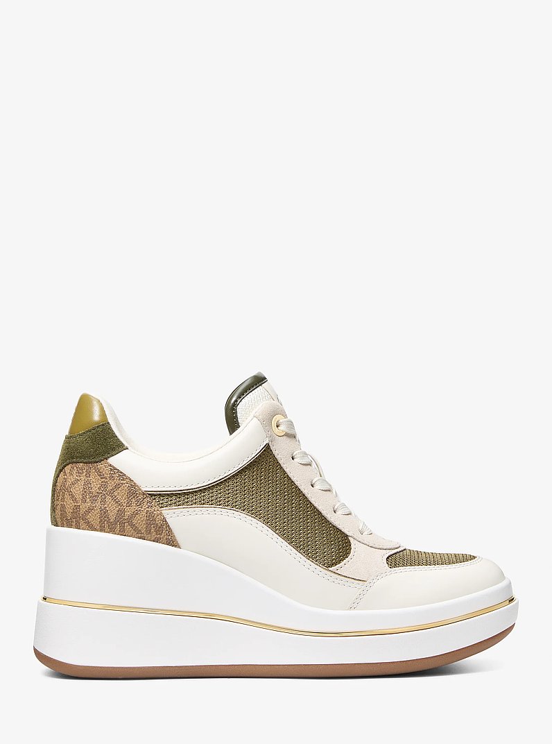 Emmy Leather Calf Hair Wedge Trainer in HUSK MULTI | Michael Kors