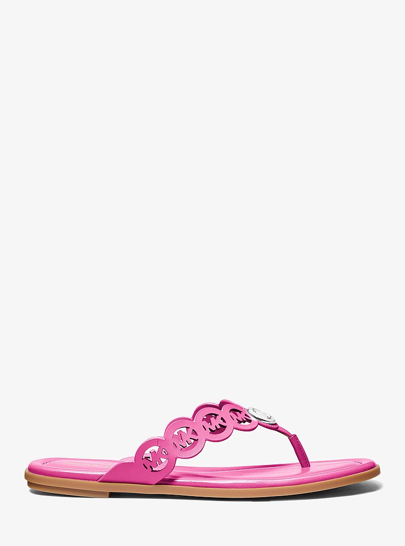 Janie Perforated Logo Leather Sandal in RASPBERRY | Michael Kors
