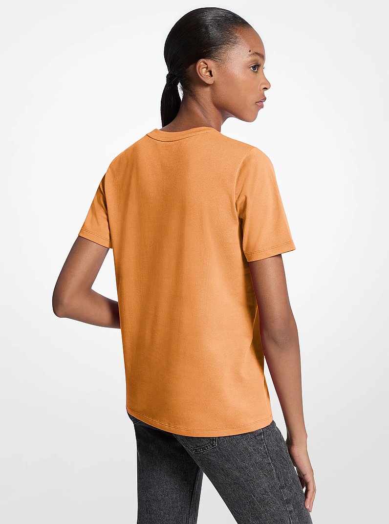 Sequined Logo Cotton T-Shirt in RADIANT ORANGE | Michael Kors