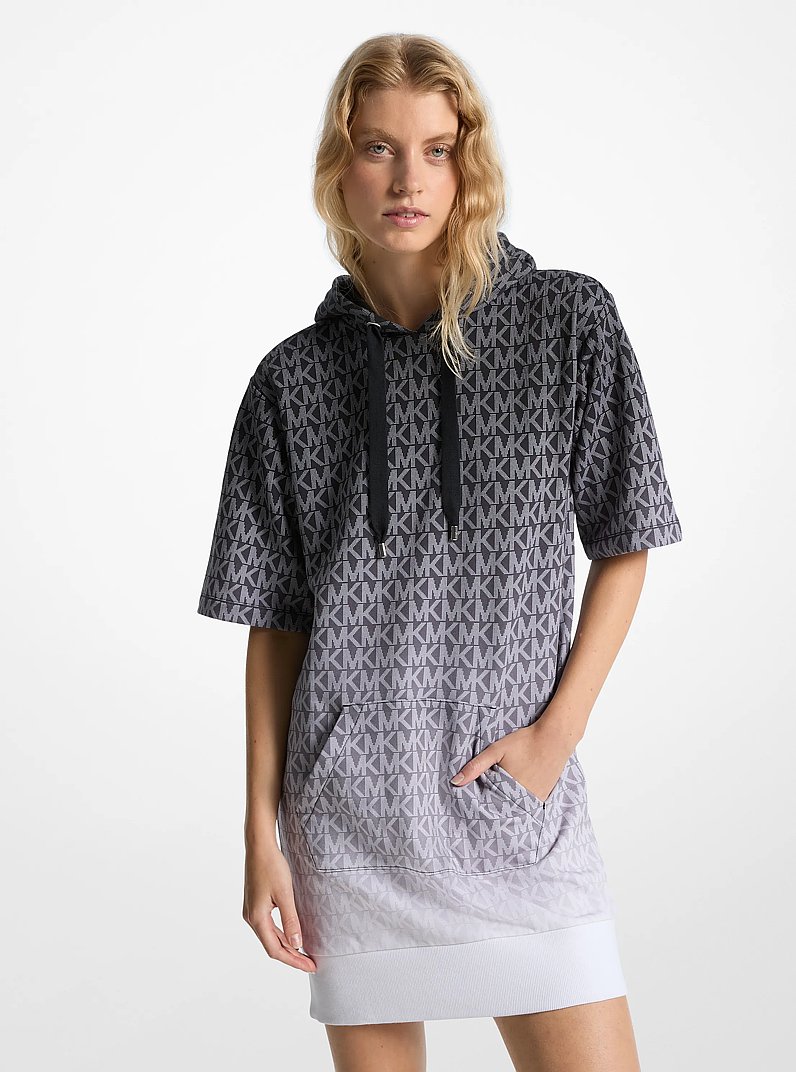 Vestido con capucha de felpa de algod&oacute;n con logotipo y dise&ntilde;o ombr&eacute; in NEGRO | Michael Kors