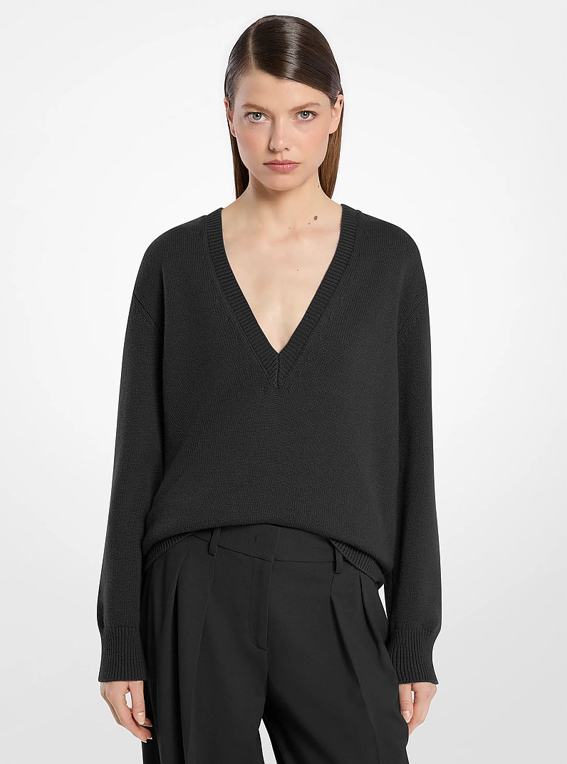 Cashmere V-Neck Sweater in BLACK | Michael Kors