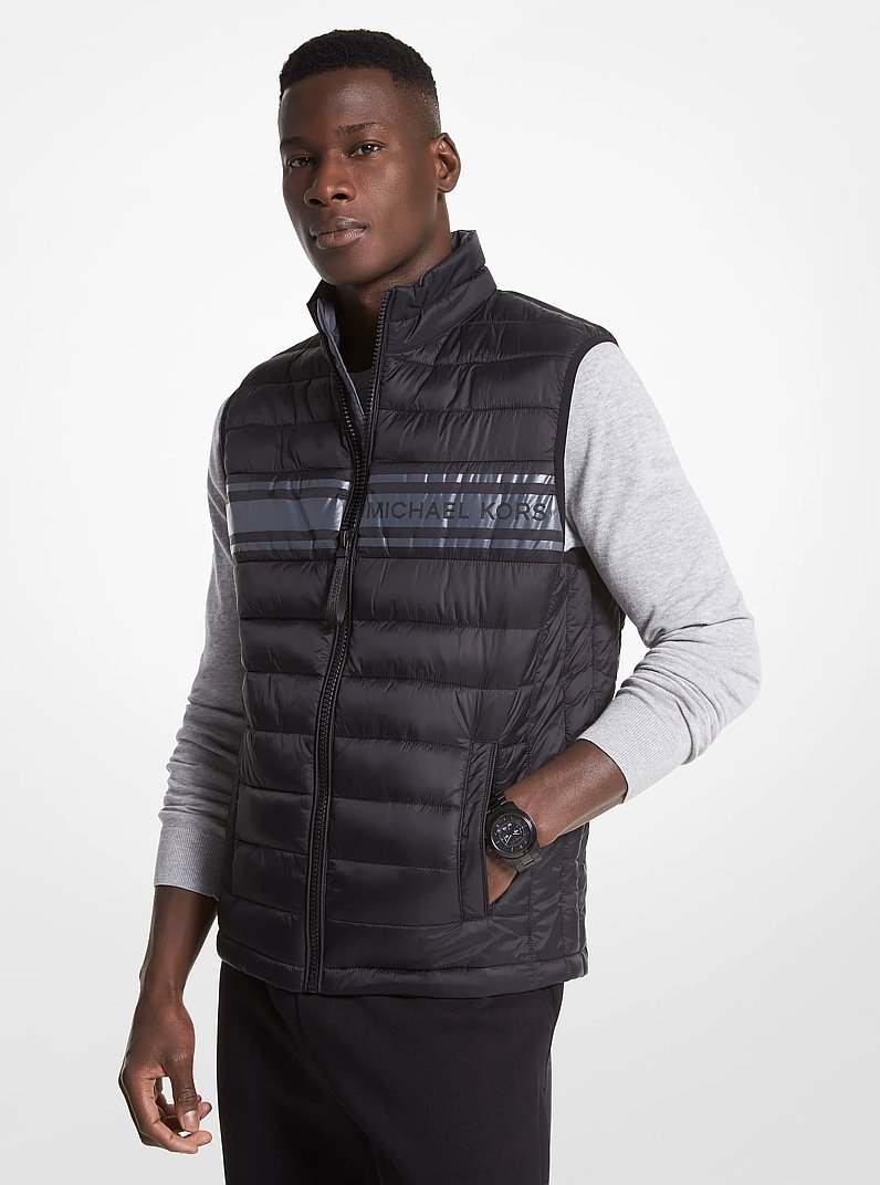 Logo Tape Quilted Nylon Puffer Vest in BLACK | Michael Kors