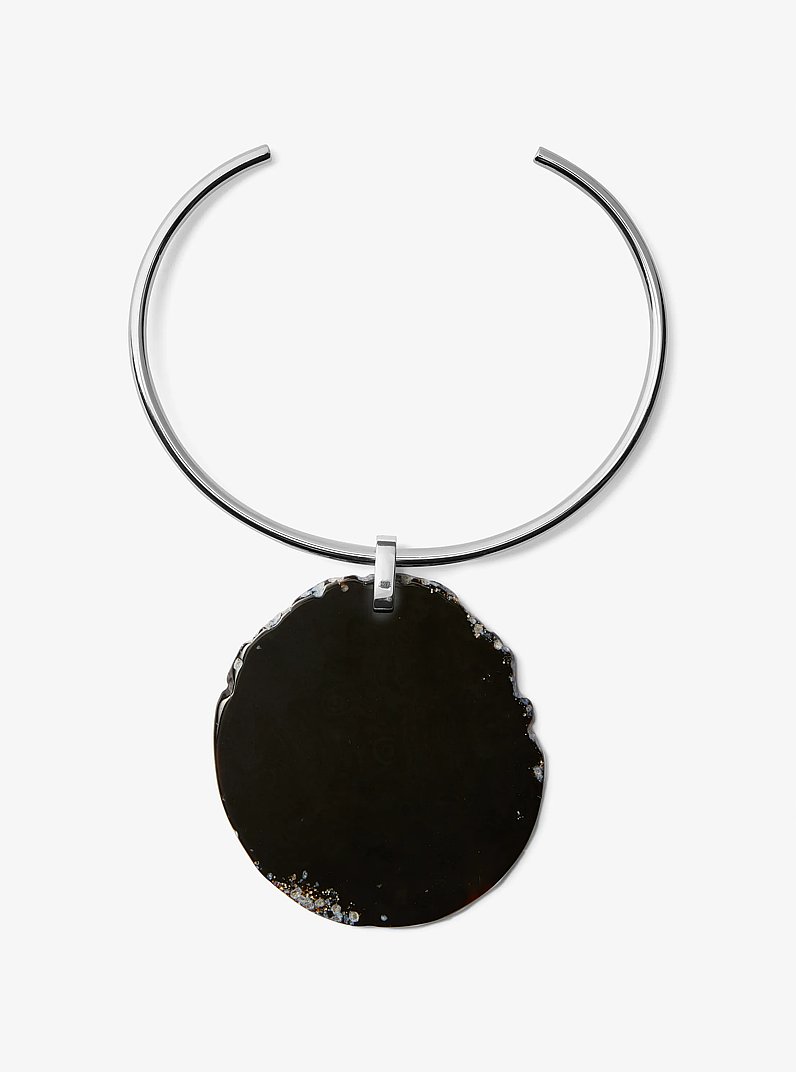 Precious Metal-Plated Brass and Agate Collar Necklace in BLACK/SILVER | Michael Kors
