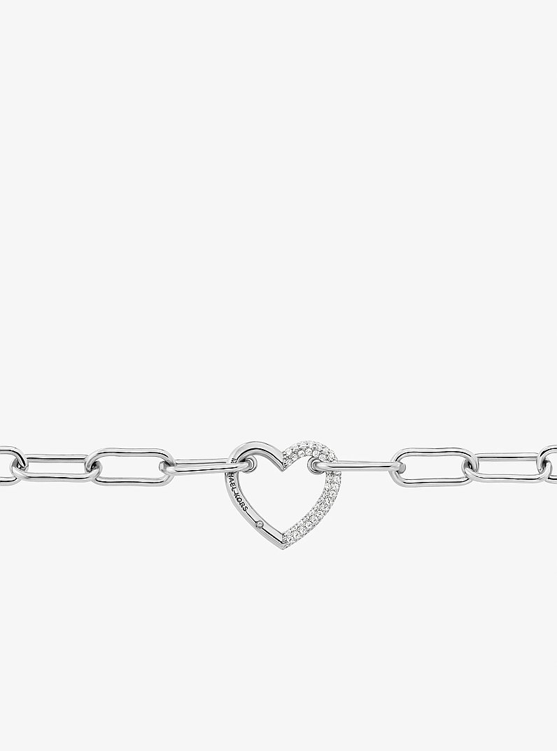 Pav&eacute; Heart Curb-Link Necklace in SILVER | Michael Kors