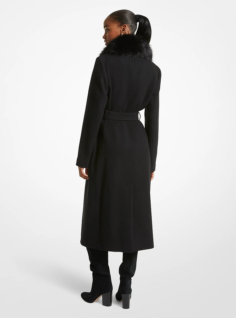 Faux Fur Trim Wool Blend Coat in BLACK | Michael Kors