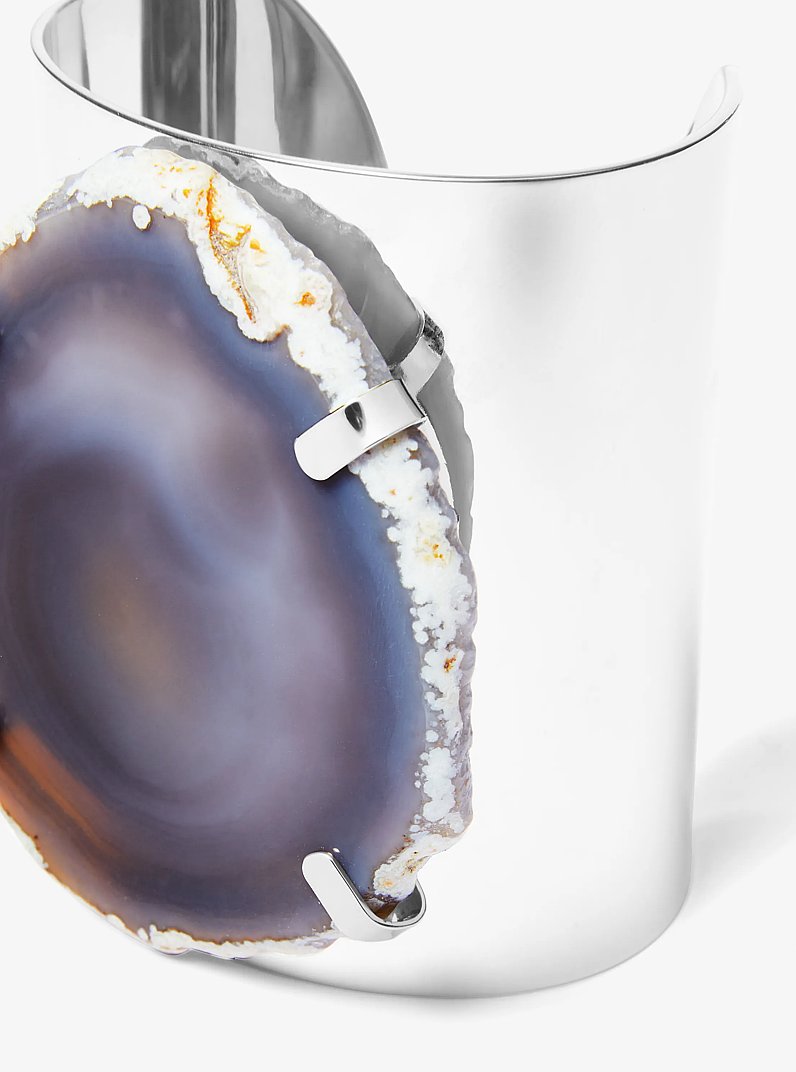 Precious Metal-Plated Brass and Agate Collar Necklace in SILVER/GREY | Michael Kors