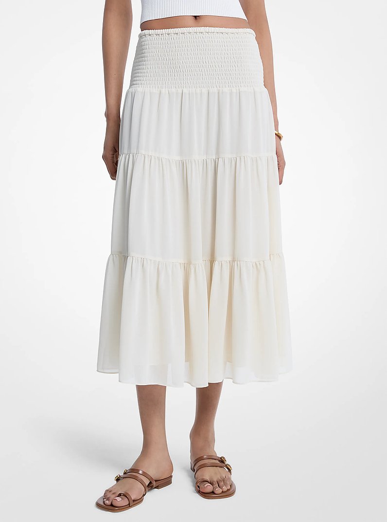 Falda con volantes en capas de georgette in HUESO | Michael Kors