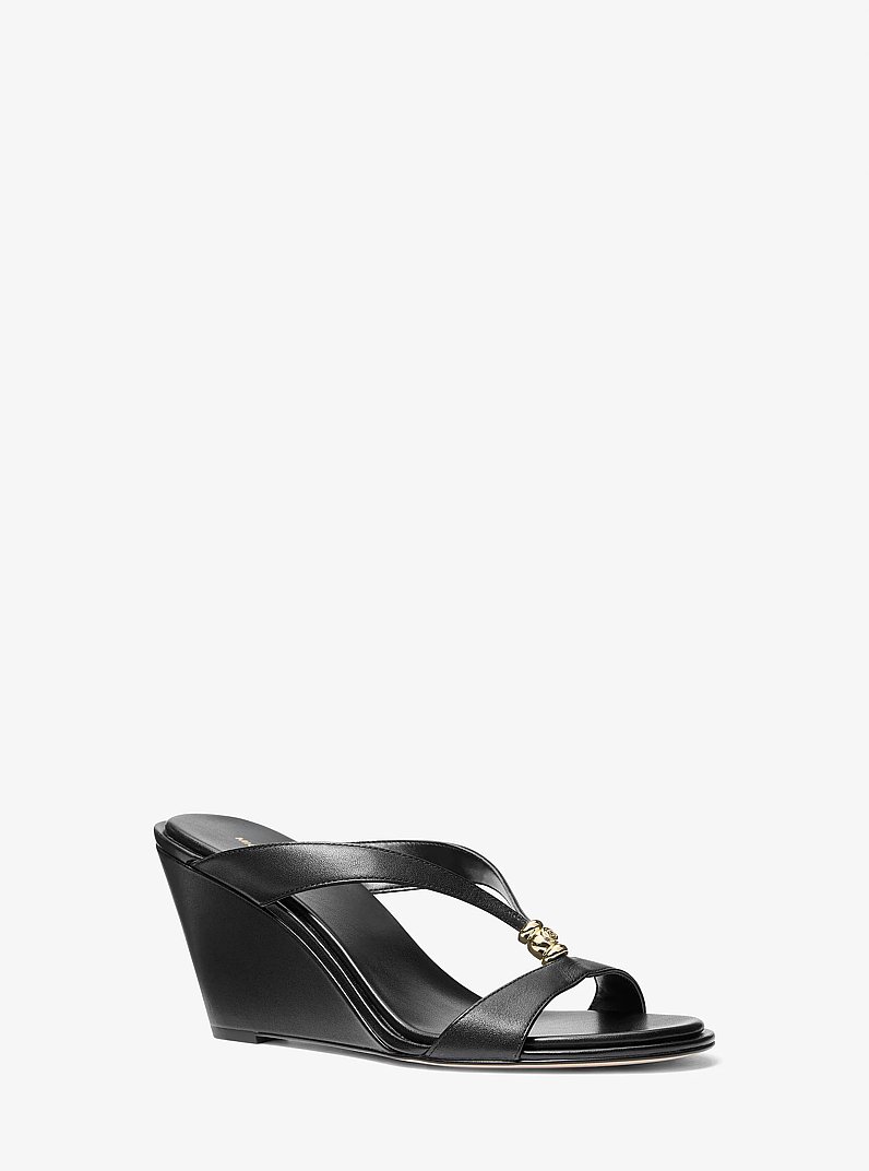 Cherie Leather Wedge Sandal in BLACK | Michael Kors