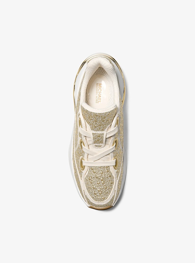 Toni Embellished Linen Blend Trainer in CREAM | Michael Kors