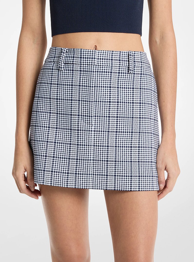 Plaid Stretch Crepe Trouser Mini Skirt in MIDNIGHTBLUE | Michael Kors