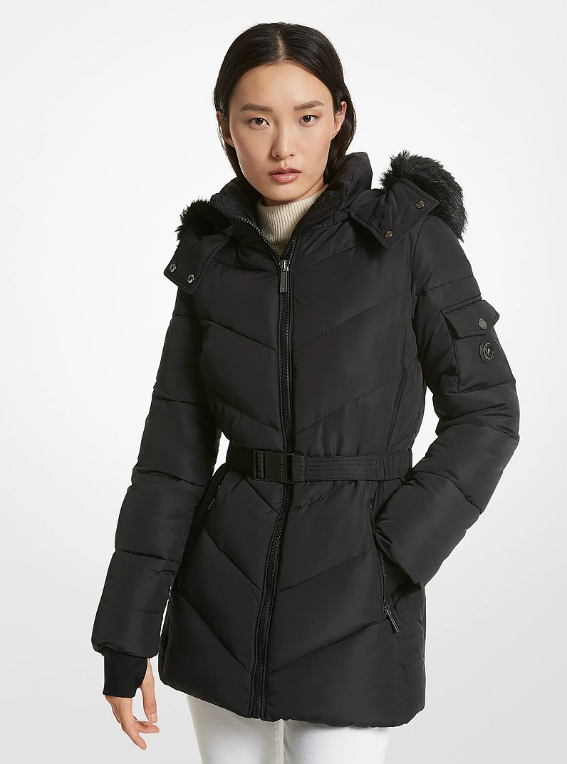 Faux Fur Trim Quilted Cir&eacute; Jacket