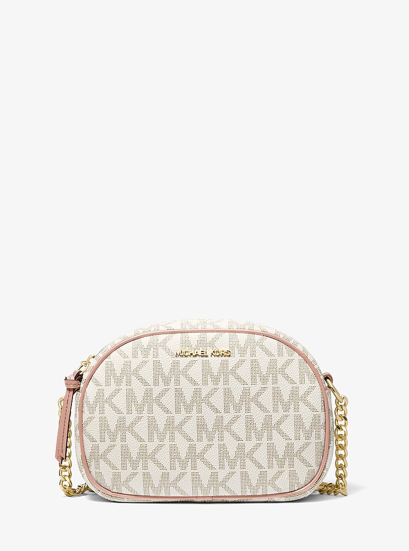 Jet Set Small Signature Logo Oval Crossbody Bag in VANILLA/SOFT PINK | Michael Kors