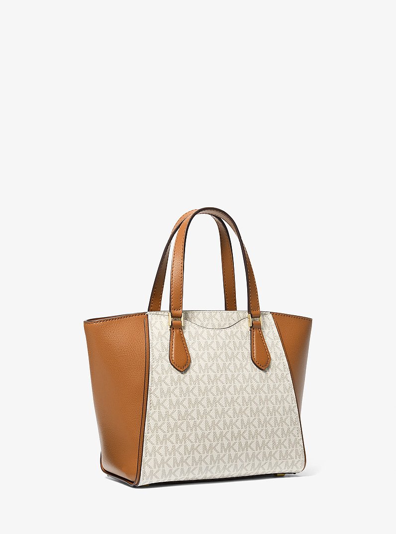Taryn Small Signature Logo and Leather Convertible Crossbody Bag in VANILLA/ACORN | Michael Kors