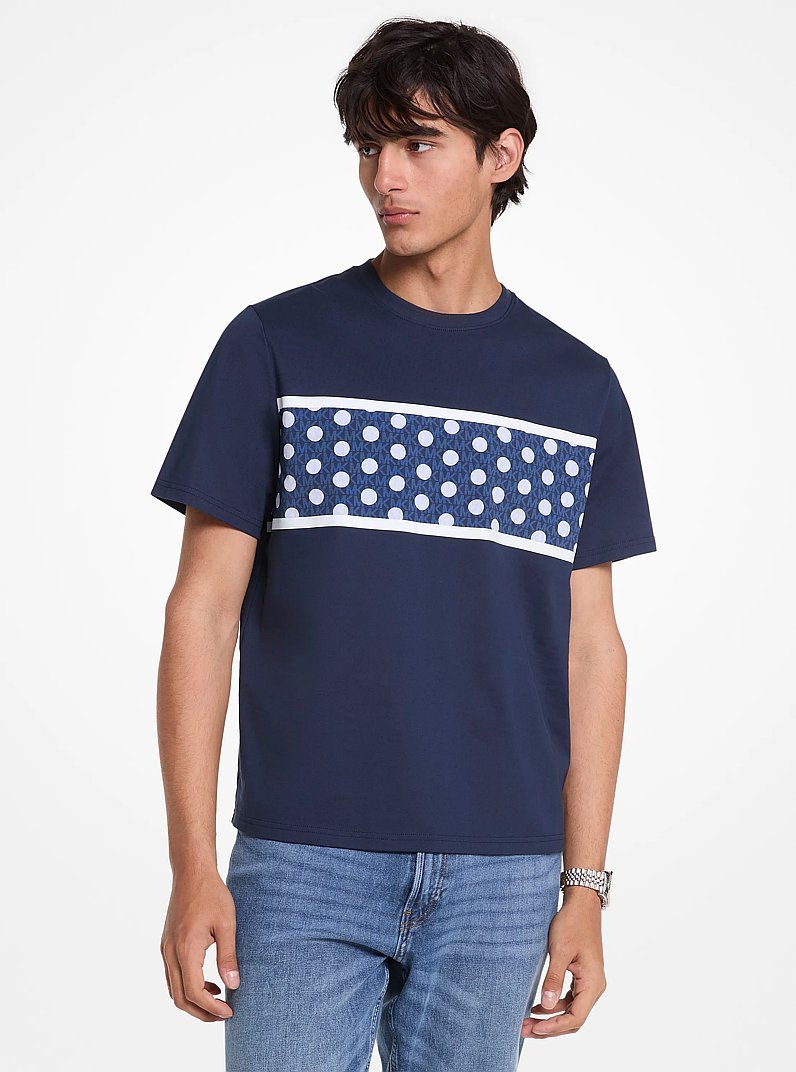 T-shirt &agrave; pois orn&eacute; du logo Signature in MINUIT | Michael Kors
