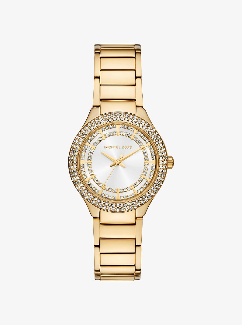 Mini Sylvia Pav&eacute; Gold-Tone Watch in GOLD | Michael Kors
