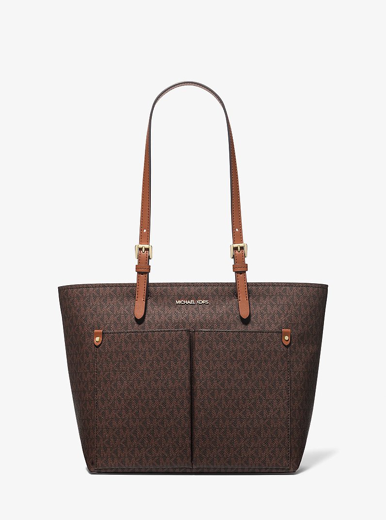 Jet Set Medium Logo Pocket Tote Bag in BROWN | Michael Kors