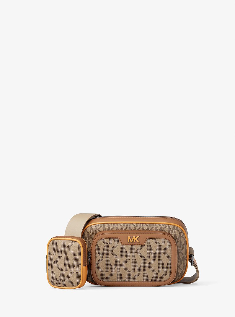 Petit sac &agrave; bandouli&egrave;re pour appareil photo Cooper &agrave; logo Signature avec pochette in CHAMEAU/ROUGE-ORANGE MULTI | Michael Kors