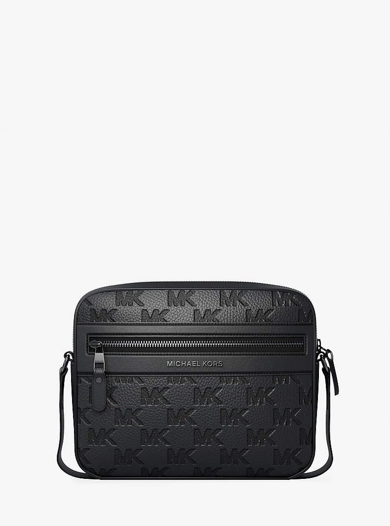 Jet Set Logo Embossed Leather Crossbody Bag in BLACK | Michael Kors