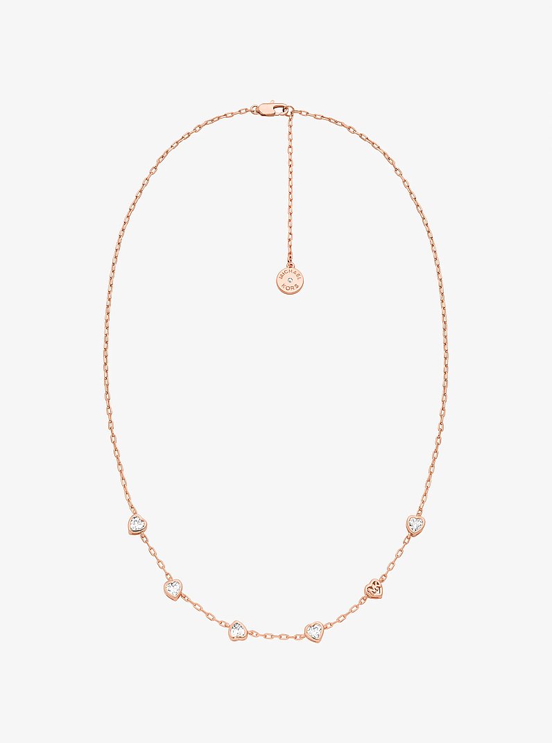 Ensemble-cadeau de collier et de clous d&rsquo;oreilles en zircon cubique en forme de c&oelig;ur in OR ROSE | Michael Kors