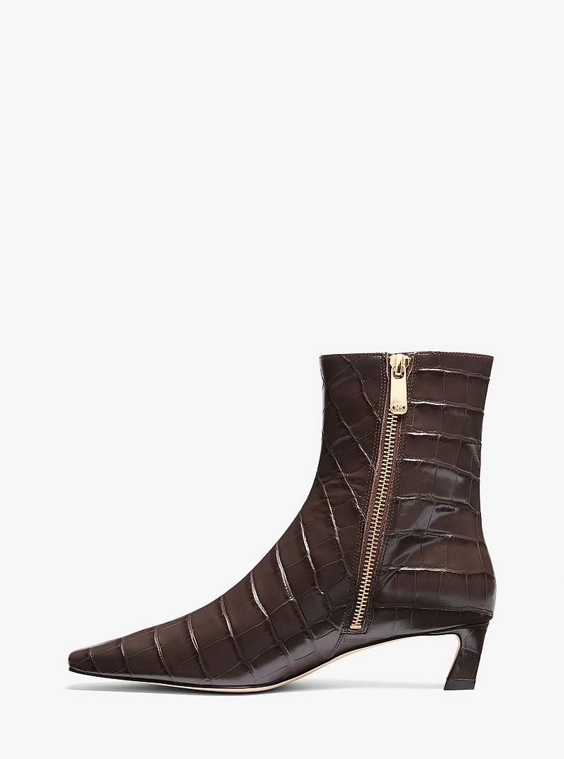 Cosmo Crocodile Embossed Leather Boot in CHOCOLATE | Michael Kors