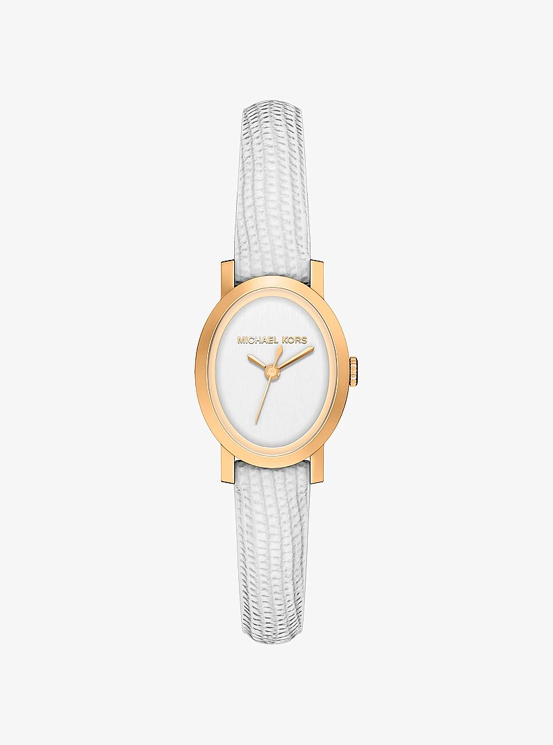 Reloj Maude petite en tono dorado con correa de piel con motivo de lagarto en relieve in BLANCO INTENSO | Michael Kors