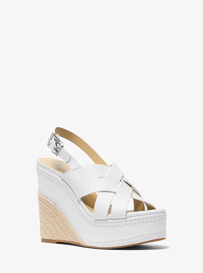 Nora Leather Wedge Sandal in OPTIC WHITE | Michael Kors